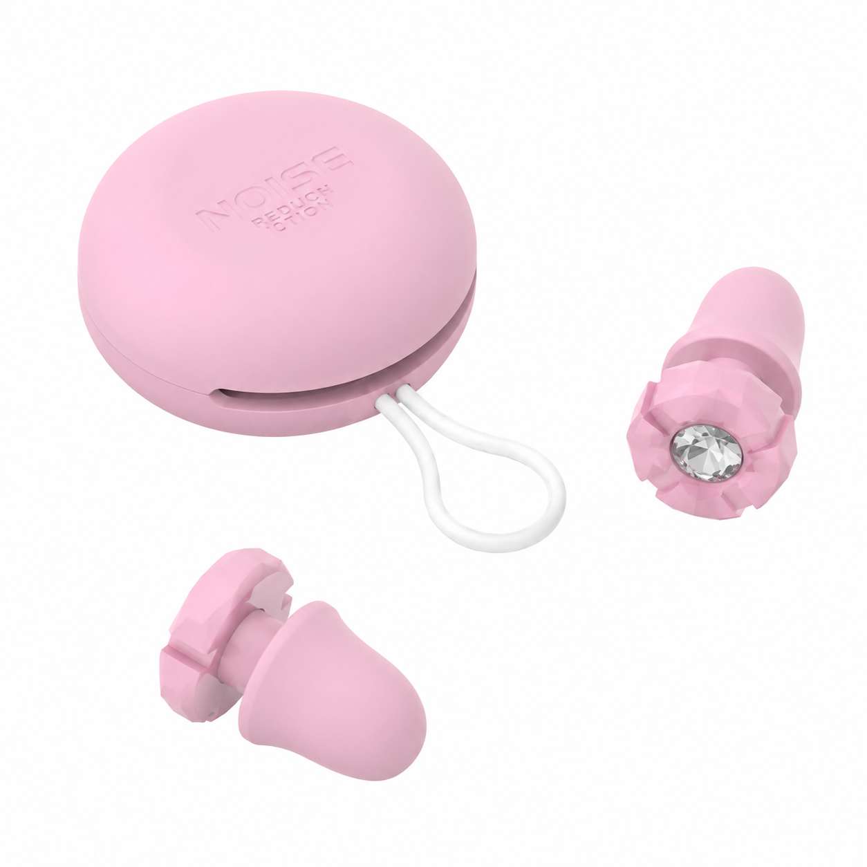 Pink Luxury Diamond-Encrusted Noise Reduction Earplugs with Anti-Lost Lanyard - Soft Silicone Sleep & Study V888-ELOSUNG54299
