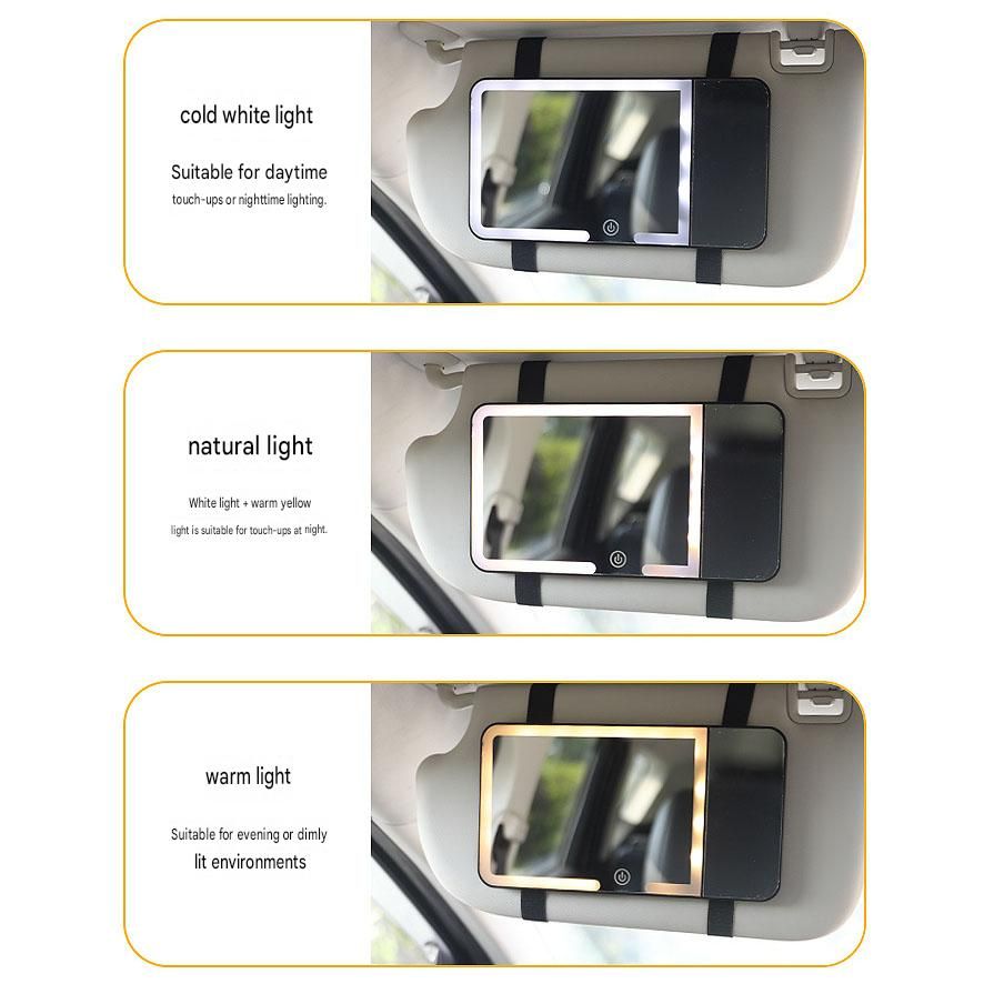 White LED Car Sun Visor Makeup Mirror with 5x Magnification & Touch Lighting - Rechargeable Vanity Mirror for V888-ELOSUNG54300
