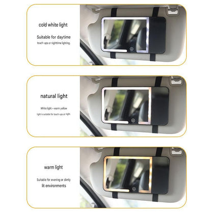 White LED Car Sun Visor Makeup Mirror with 5x Magnification & Touch Lighting - Rechargeable Vanity Mirror for V888-ELOSUNG54300