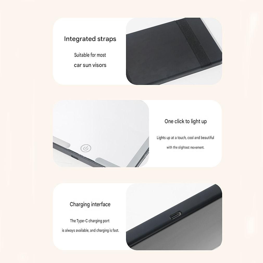 White LED Car Sun Visor Makeup Mirror with 5x Magnification & Touch Lighting - Rechargeable Vanity Mirror for V888-ELOSUNG54300
