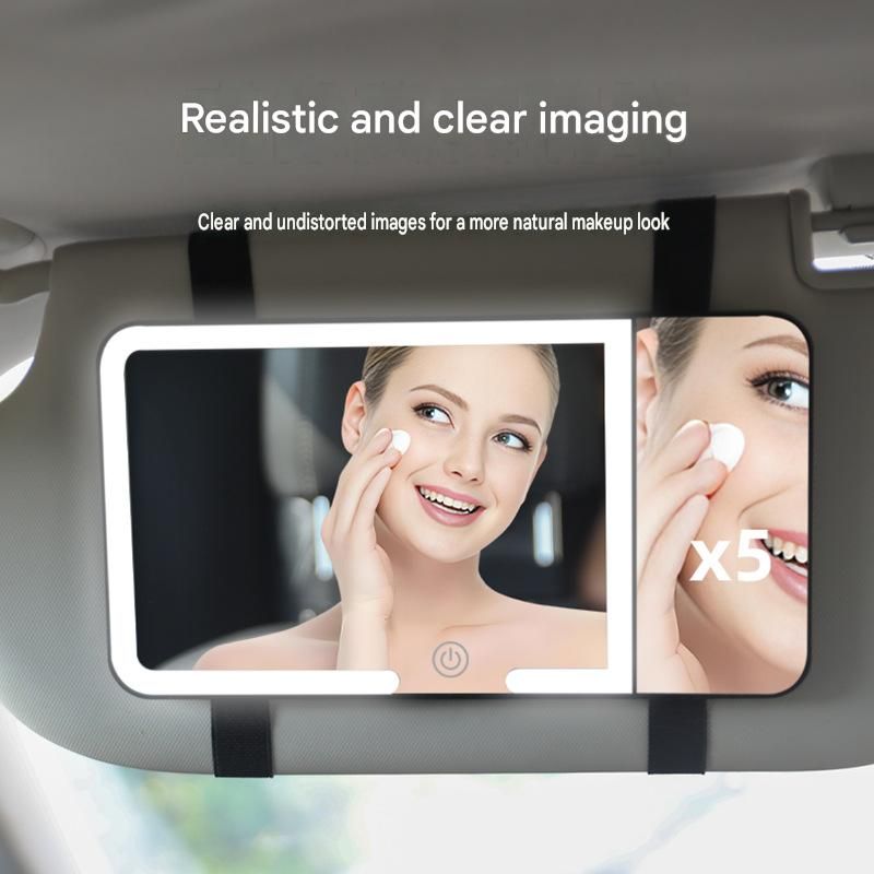 Black LED Car Sun Visor Makeup Mirror with 5x Magnification & Touch Lighting - Rechargeable Vanity Mirror for V888-ELOSUNG54301