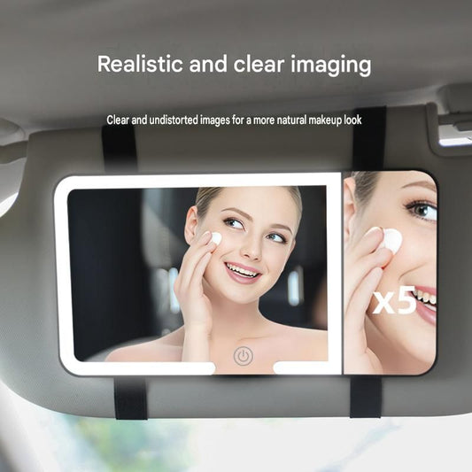 Black LED Car Sun Visor Makeup Mirror with 5x Magnification & Touch Lighting - Rechargeable Vanity Mirror for V888-ELOSUNG54301