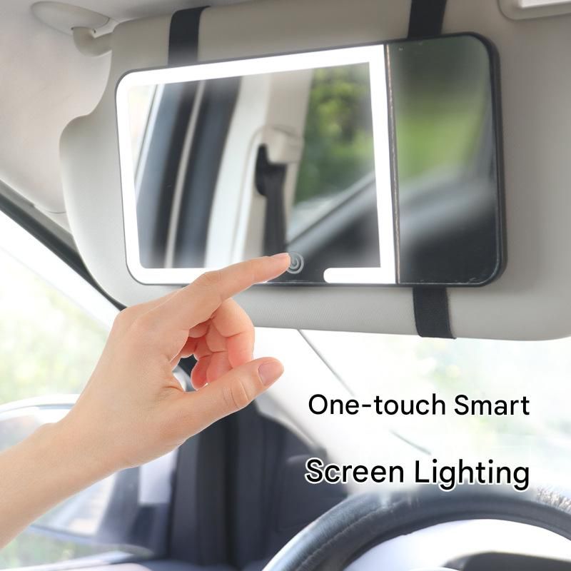 Black LED Car Sun Visor Makeup Mirror with 5x Magnification & Touch Lighting - Rechargeable Vanity Mirror for V888-ELOSUNG54301