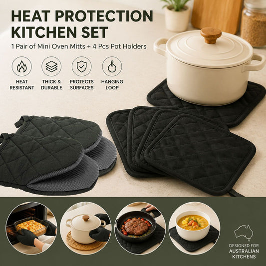 Black Heat Resistant Oven Mitts Set 1 Pair and 4 Pot Holders Quilted Cotton Kitchen Heat Protection Gloves V888-ELOSUNG543013