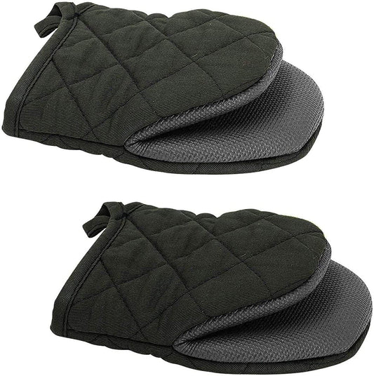 Black Heat Resistant Oven Mitts Set 1 Pair and 4 Pot Holders Quilted Cotton Kitchen Heat Protection Gloves V888-ELOSUNG543013