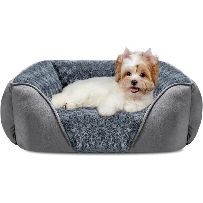 Grey Small & Medium Pet Bed - Washable Rectangle Dog Bed with Bolstered Walls and Anti-Slip Bottom, S V888-ELOSUNG54303