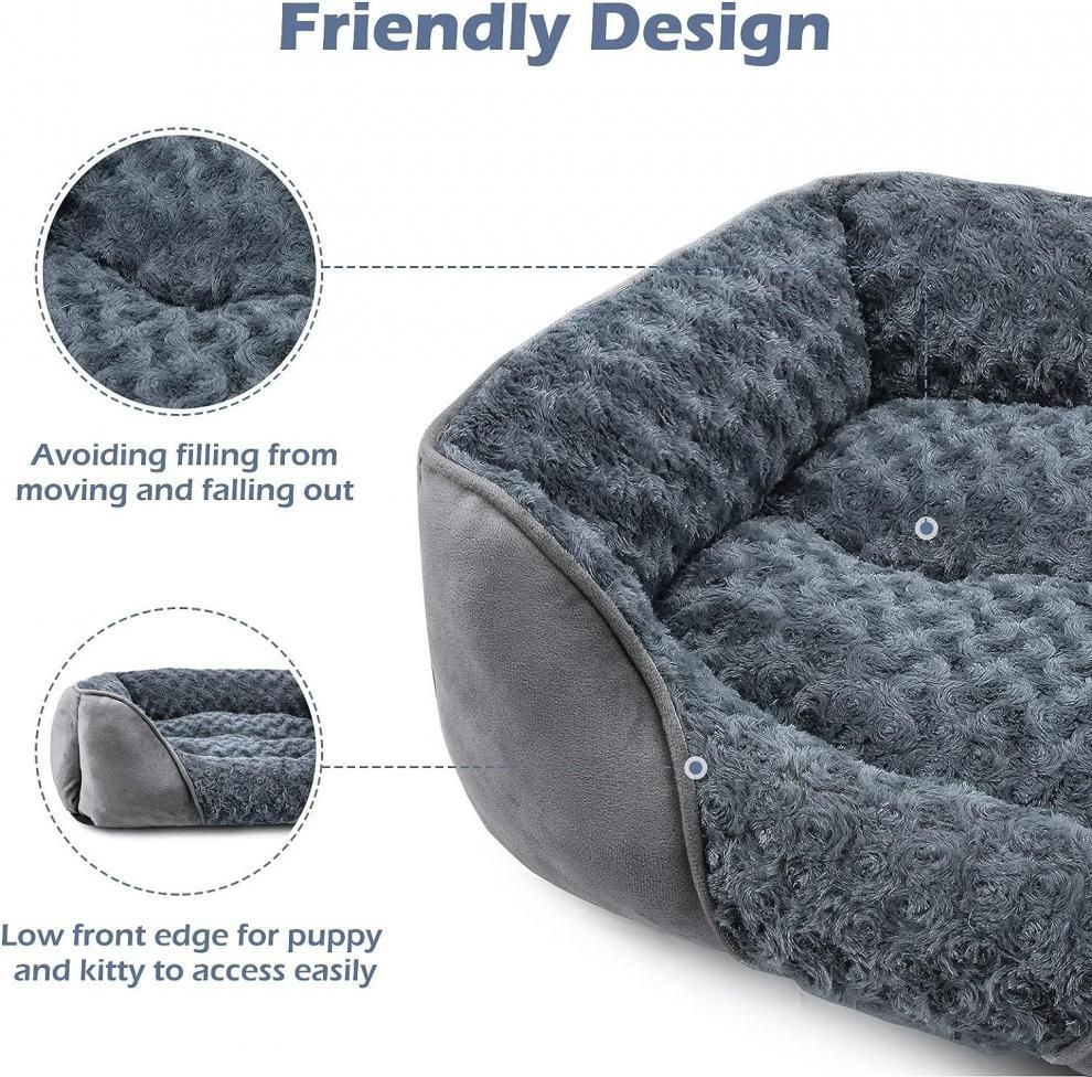 Grey Small & Medium Pet Bed - Washable Rectangle Dog Bed with Bolstered Walls and Anti-Slip Bottom, S V888-ELOSUNG54303