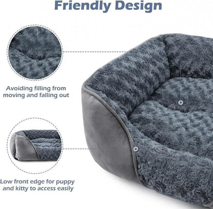 Grey Small & Medium Pet Bed - Washable Rectangle Dog Bed with Bolstered Walls and Anti-Slip Bottom, S V888-ELOSUNG54303