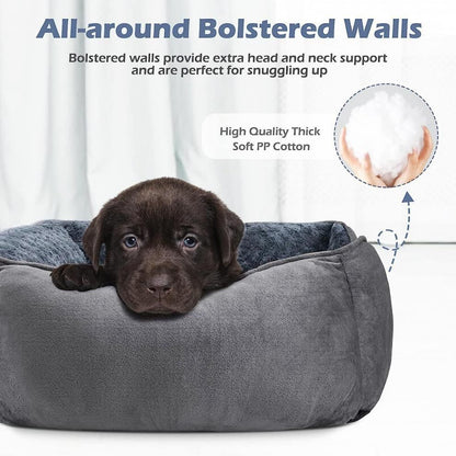 Grey Small & Medium Pet Bed - Washable Rectangle Dog Bed with Bolstered Walls and Anti-Slip Bottom, S V888-ELOSUNG54303