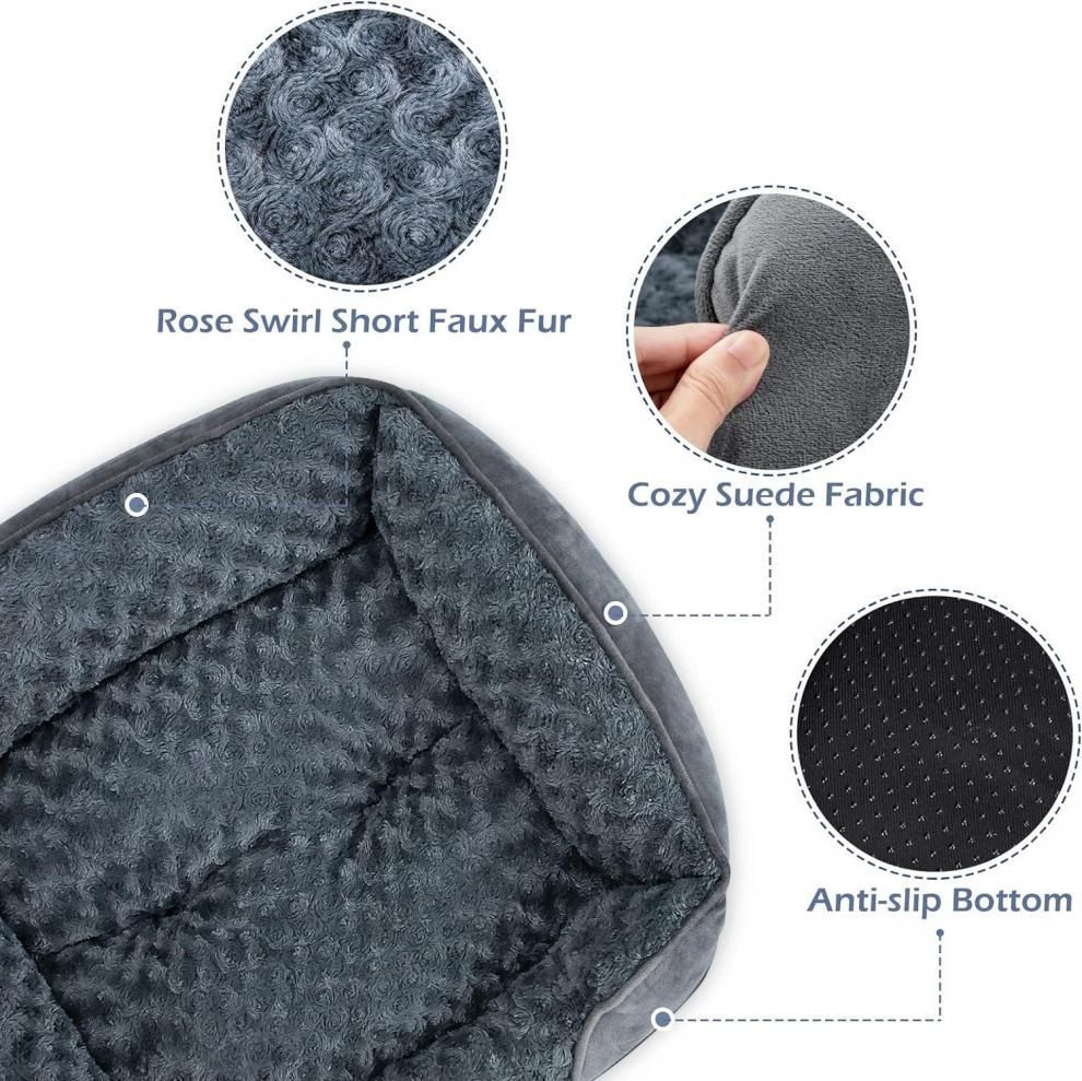 Grey Small & Medium Pet Bed - Washable Rectangle Dog Bed with Bolstered Walls and Anti-Slip Bottom, S V888-ELOSUNG54303