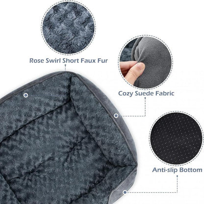 Grey Small & Medium Pet Bed - Washable Rectangle Dog Bed with Bolstered Walls and Anti-Slip Bottom, S V888-ELOSUNG54303