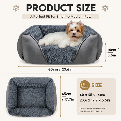 Grey Small & Medium Pet Bed - Washable Rectangle Dog Bed with Bolstered Walls and Anti-Slip Bottom, S V888-ELOSUNG54303