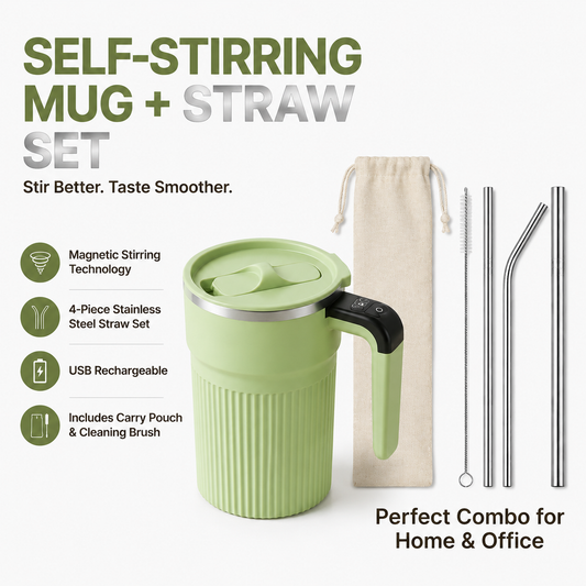 Green Self Stirring Coffee Mug Electric Temperature Display Cup 14.4cm (5.67in) Stainless Steel Insulated V888-ELOSUNG543039