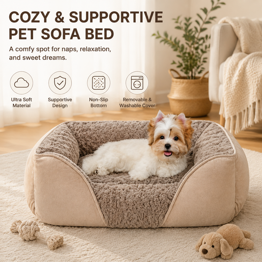Camel Small & Medium Pet Bed - Washable Rectangle Dog Bed with Bolstered Walls and Anti-Slip Bottom, S V888-ELOSUNG54304