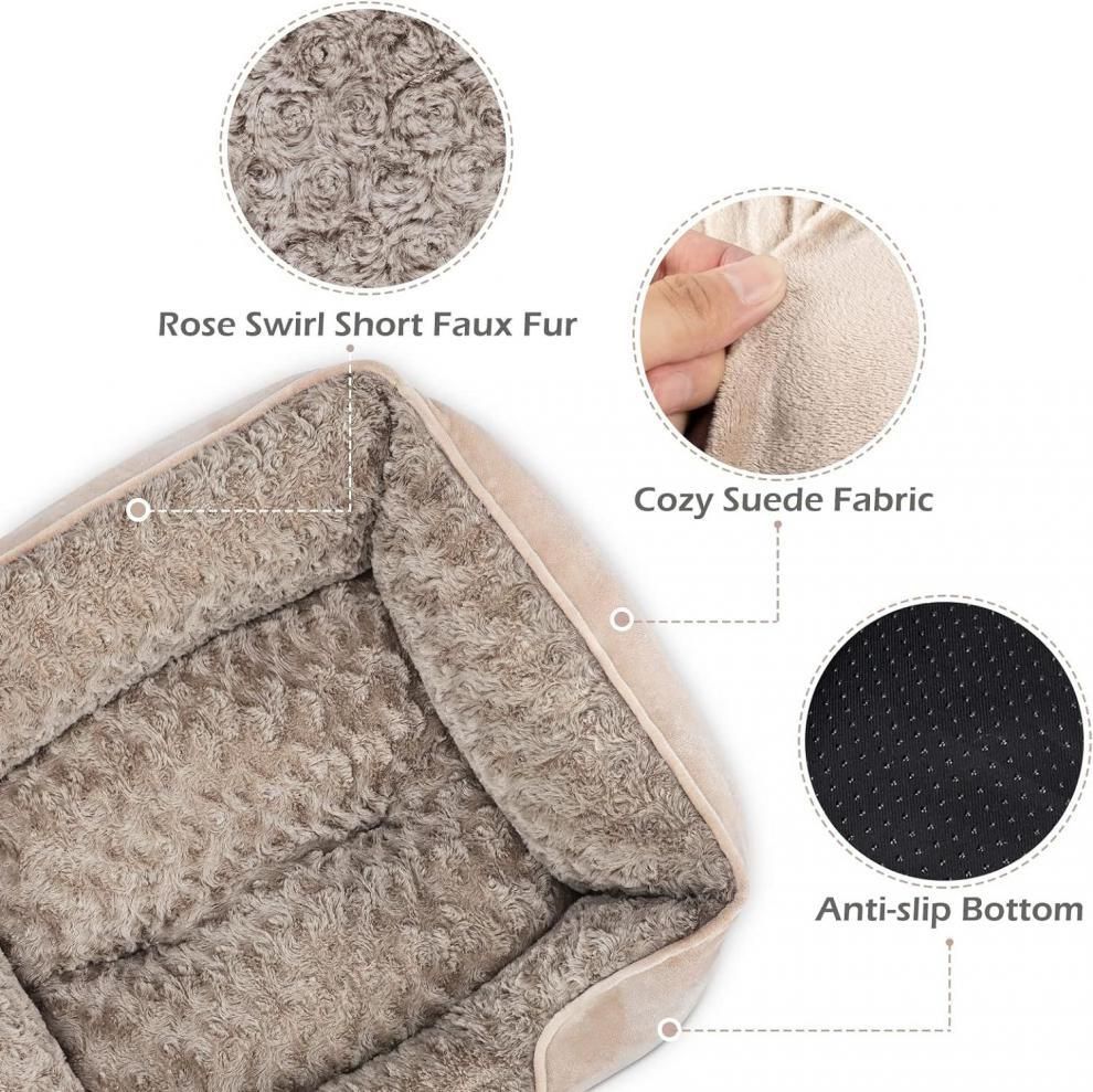 Camel Small & Medium Pet Bed - Washable Rectangle Dog Bed with Bolstered Walls and Anti-Slip Bottom, S V888-ELOSUNG54304