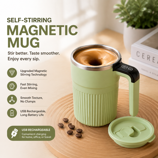 Green Electric Self Stirring Mug with Temperature Display Type-C Rechargeable Insulated Coffee Mixing Cup V888-ELOSUNG543041