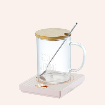 Pink Coffee Mug Warmer Set with Glass Mug and Lid USB Powered 13W Constant Temperature Heating Coaster Approx V888-ELOSUNG543042