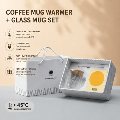 Yellow Coffee Mug Warmer Set with Glass Mug and Lid USB Powered 13W Constant Temperature Heating Coaster V888-ELOSUNG543044