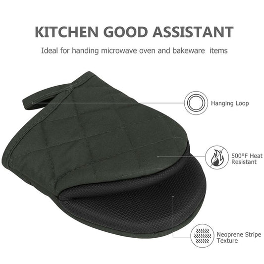 Black Heat Resistant Oven Mitts Set of 2 - Neoprene Cotton Insulated Kitchen Gloves, 500F Heat Protection, V888-ELOSUNG54311