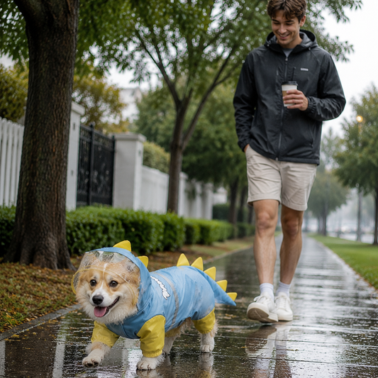 Blue Size XL Waterproof Dinosaur Dog Raincoat with Harness Hole Full Body Pet Rain Jacket for Small Dogs Tail V888-ELOSUNG54356