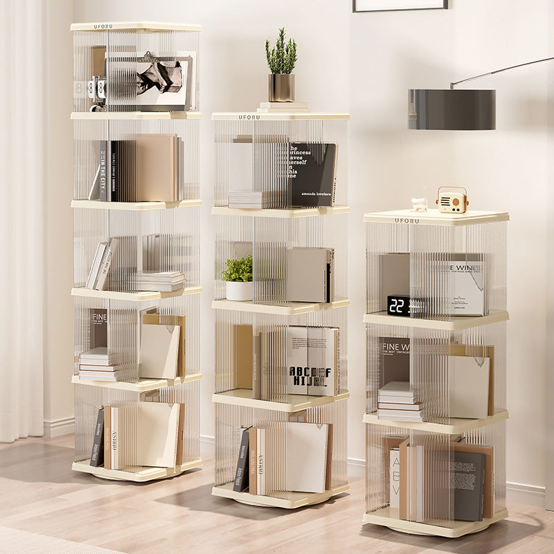 Rotating Storage Bookshelf Square 2 layers- Cream White Multi-Layer Storage Rack, 36x36x69.5cm (ABS+PET) V888-ELOSUNG544