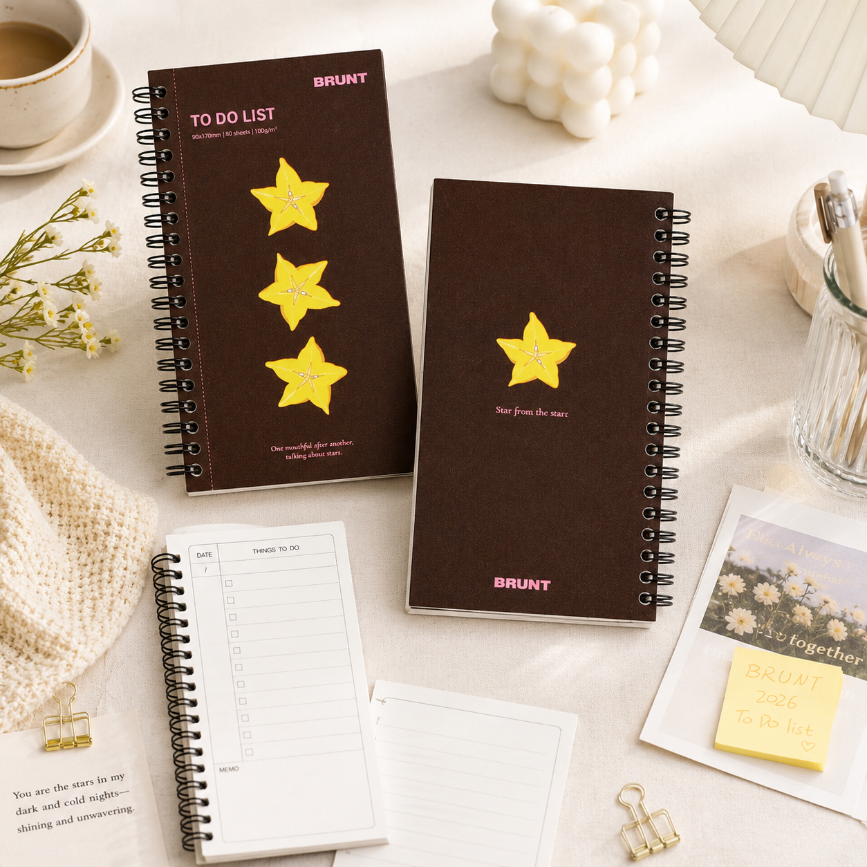 Fruit Series To Do List Notebook (Starfruit) – Spiral Bound Journal with Cute Fruit Cover, 80 Sheets, Portable Planner for Daily Notes, Study, Office and Personal Organisation