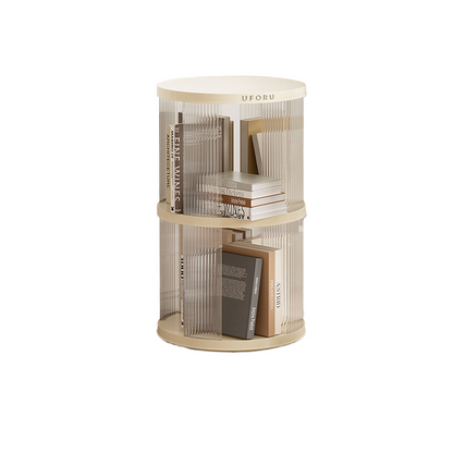 Rotating circular bookshelf 2 layers- Cream White Multi-Layer Storage Rack, 40.5x40.5x69.5cm (ABS+PET) V888-ELOSUNG548