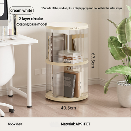 Rotating circular bookshelf 2 layers- Cream White Multi-Layer Storage Rack, 40.5x40.5x69.5cm (ABS+PET) V888-ELOSUNG548