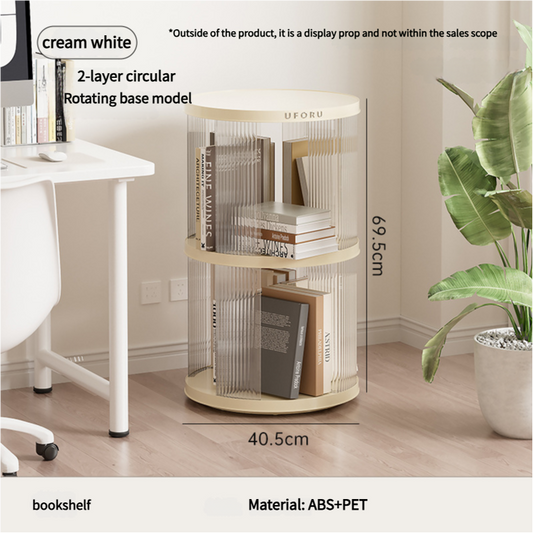 Rotating circular bookshelf 2 layers- Cream White Multi-Layer Storage Rack, 40.5x40.5x69.5cm (ABS+PET) V888-ELOSUNG548