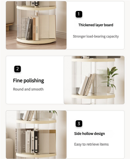 Rotating circular bookshelf 2 layers- Cream White Multi-Layer Storage Rack, 40.5x40.5x69.5cm (ABS+PET) V888-ELOSUNG548