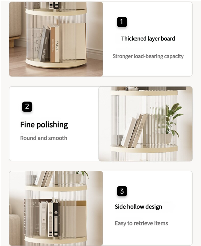 Rotating circular bookshelf with four layers- Cream White Multi-Layer Storage Rack, 40.5x40.5x135.5cm V888-ELOSUNG550