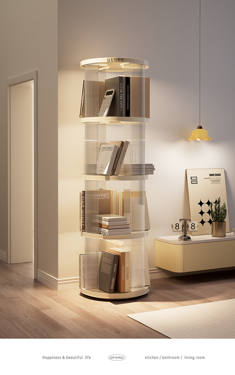 Rotating circular bookshelf with four layers- Cream White Multi-Layer Storage Rack, 40.5x40.5x135.5cm V888-ELOSUNG550
