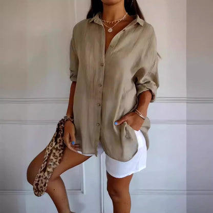 Lapel Long Sleeve Shirt Womens Single-breasted Pleated Shirt Tops V888-ELOSUNG60006