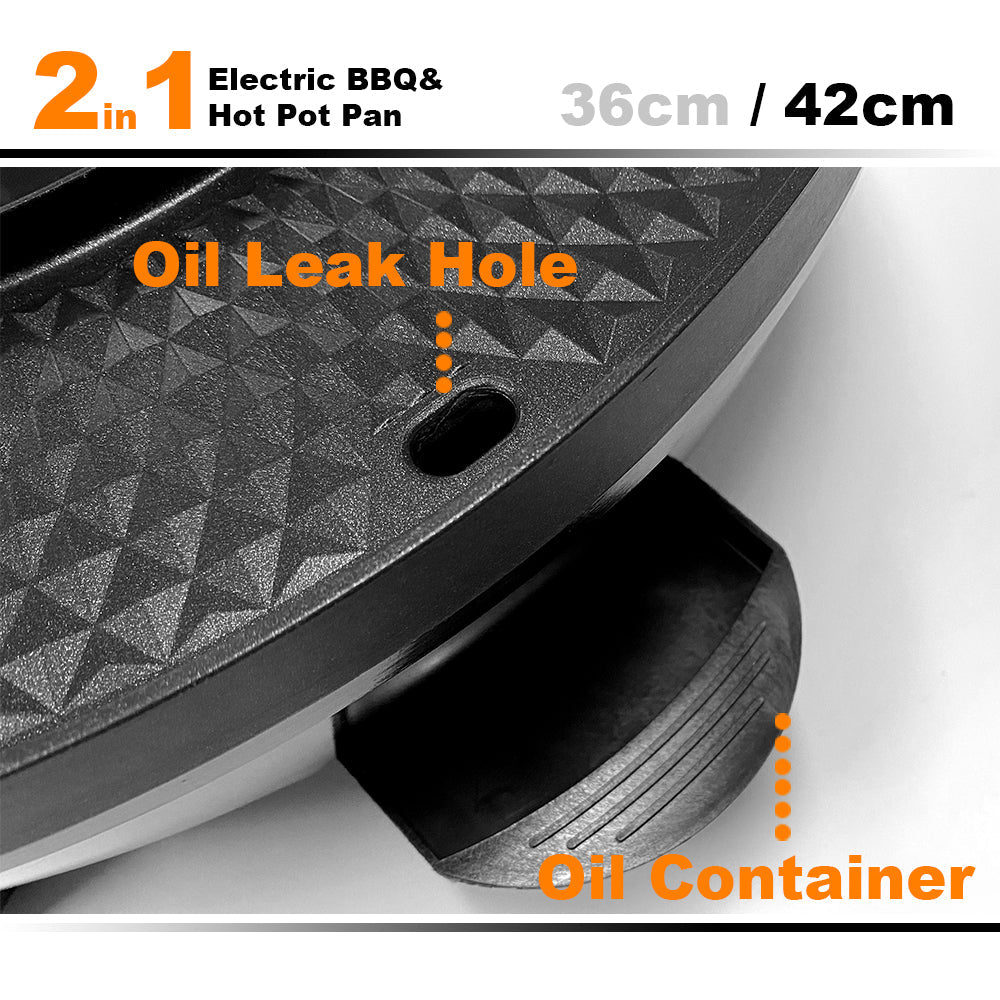 Electric 2 In 1 Non-Stick BBQ Plate Hot Pot Pan For Party Shabu Grill Barbecue 42cm V891-HW-28CMCW-X1