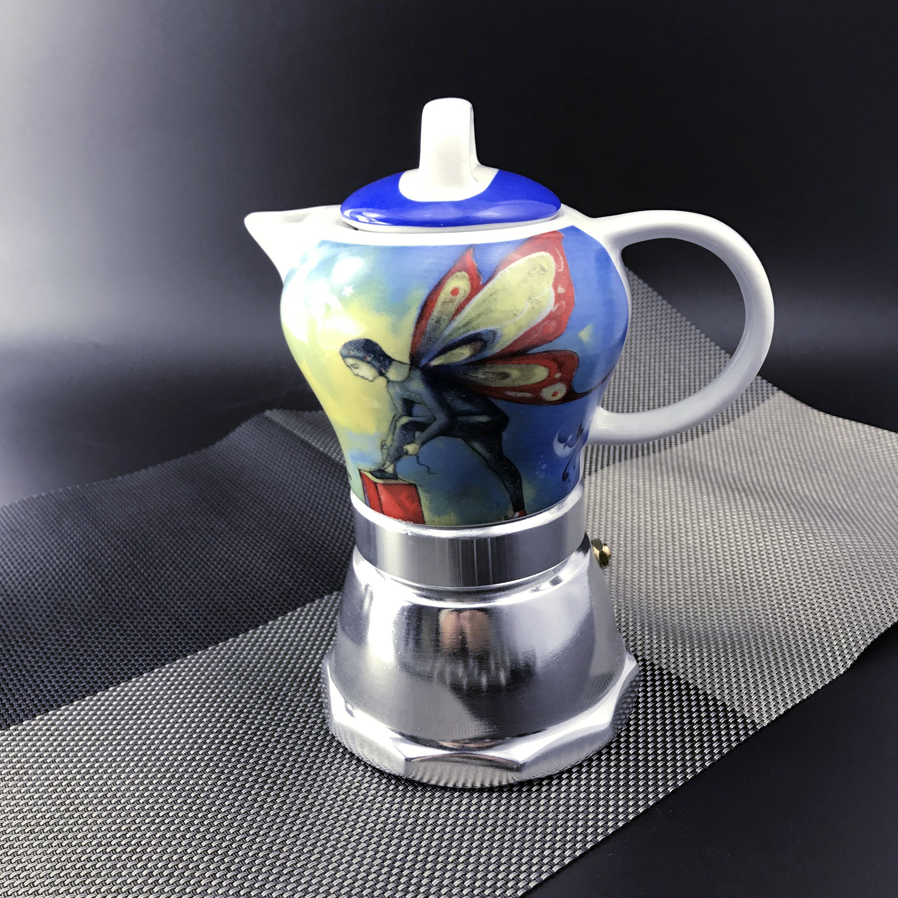 Fairy Vintage Porcelain Ceramic Italian Stove Top Espresso Coffee Maker 3-4Cups 200ml V891-HW-CCMF-X1