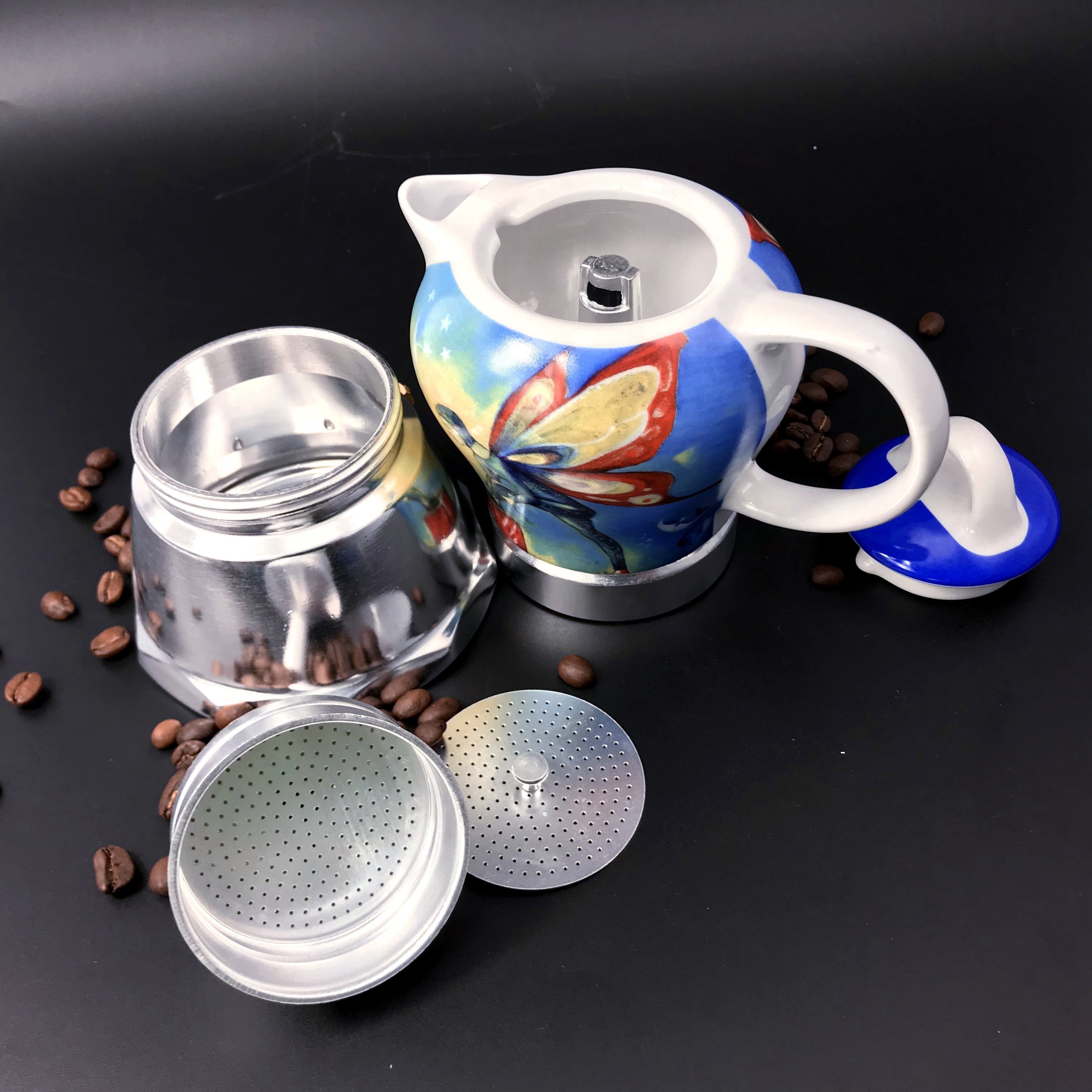Fairy Vintage Porcelain Ceramic Italian Stove Top Espresso Coffee Maker 3-4Cups 200ml V891-HW-CCMF-X1