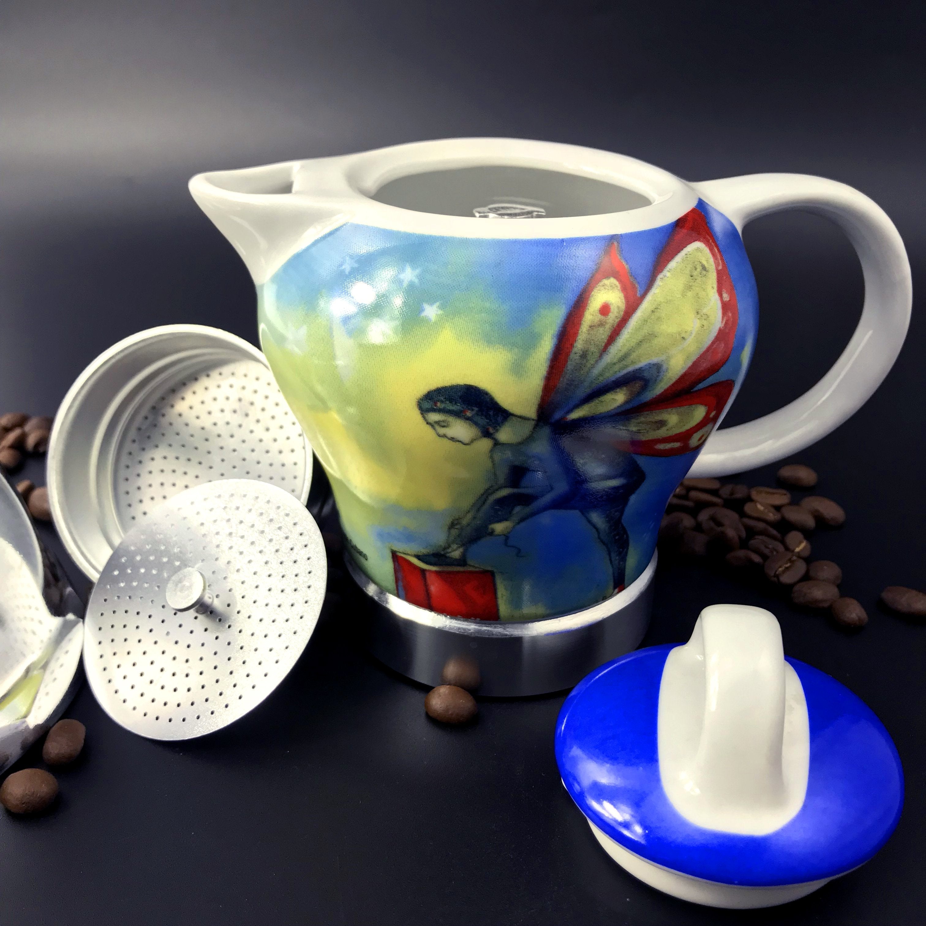 Fairy Vintage Porcelain Ceramic Italian Stove Top Espresso Coffee Maker 3-4Cups 200ml V891-HW-CCMF-X1