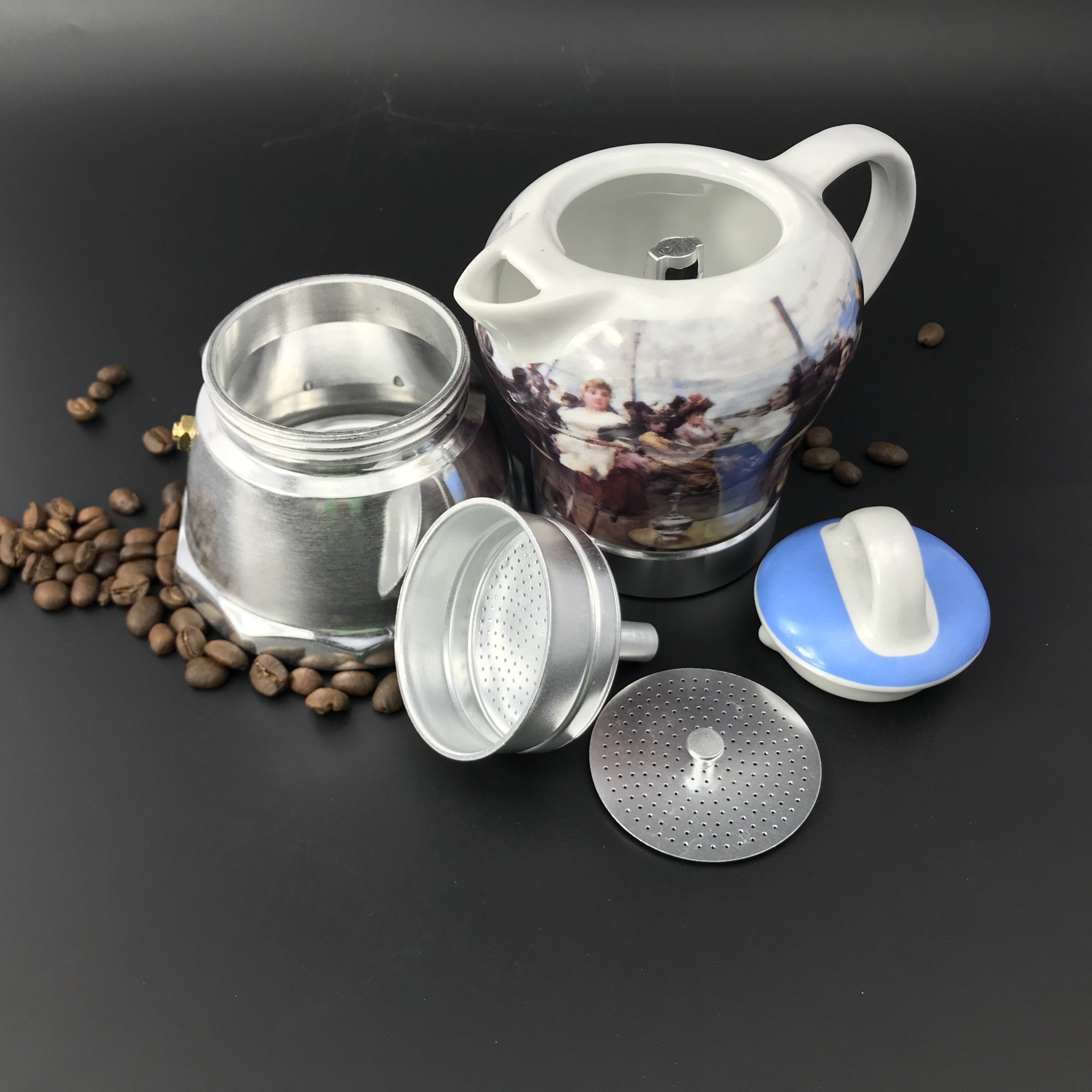 Afternoon Tea Vintage Porcelain Ceramic Italian Stove Top Espresso Coffee Maker 3-4Cups 200ml V891-HW-CCMS-X1
