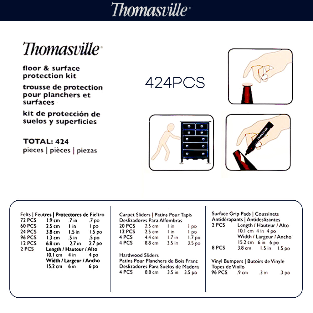 Thomasville Floor Surface Protection Kit 424 Pieces Felts Bumpers Sliders Grips V891-HW-TH424PCS-X1