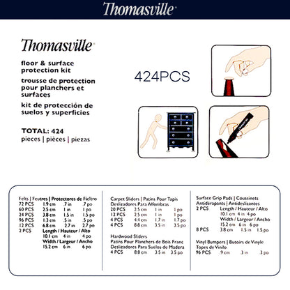 Thomasville Floor Surface Protection Kit 424 Pieces Felts Bumpers Sliders Grips V891-HW-TH424PCS-X1