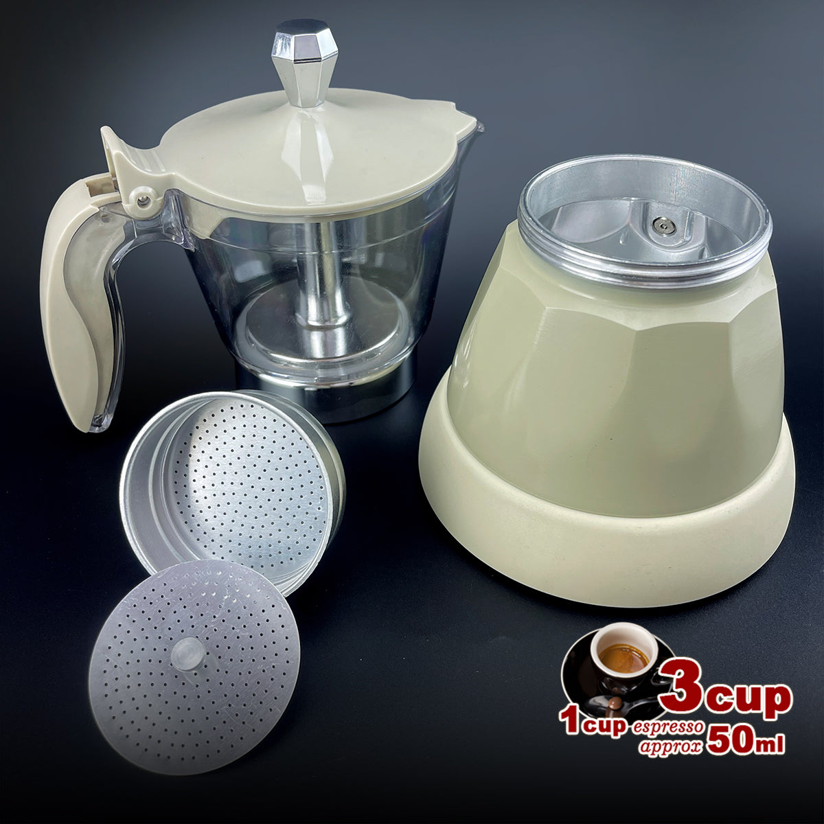 Latest Styles Electric Aluminum Espresso Moka Coffee Maker 3cups Italian Classic - Cream V891-ZY-COF-EM3CREAM-X1