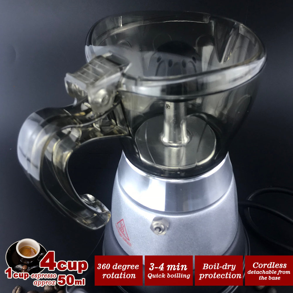 High Pressure Electric Moka Coffee Maker/Cafeteria Espresso 4Cup PC & Aluminum Moka Coffee Pot V891-ZY-COF-EMH4S-X1