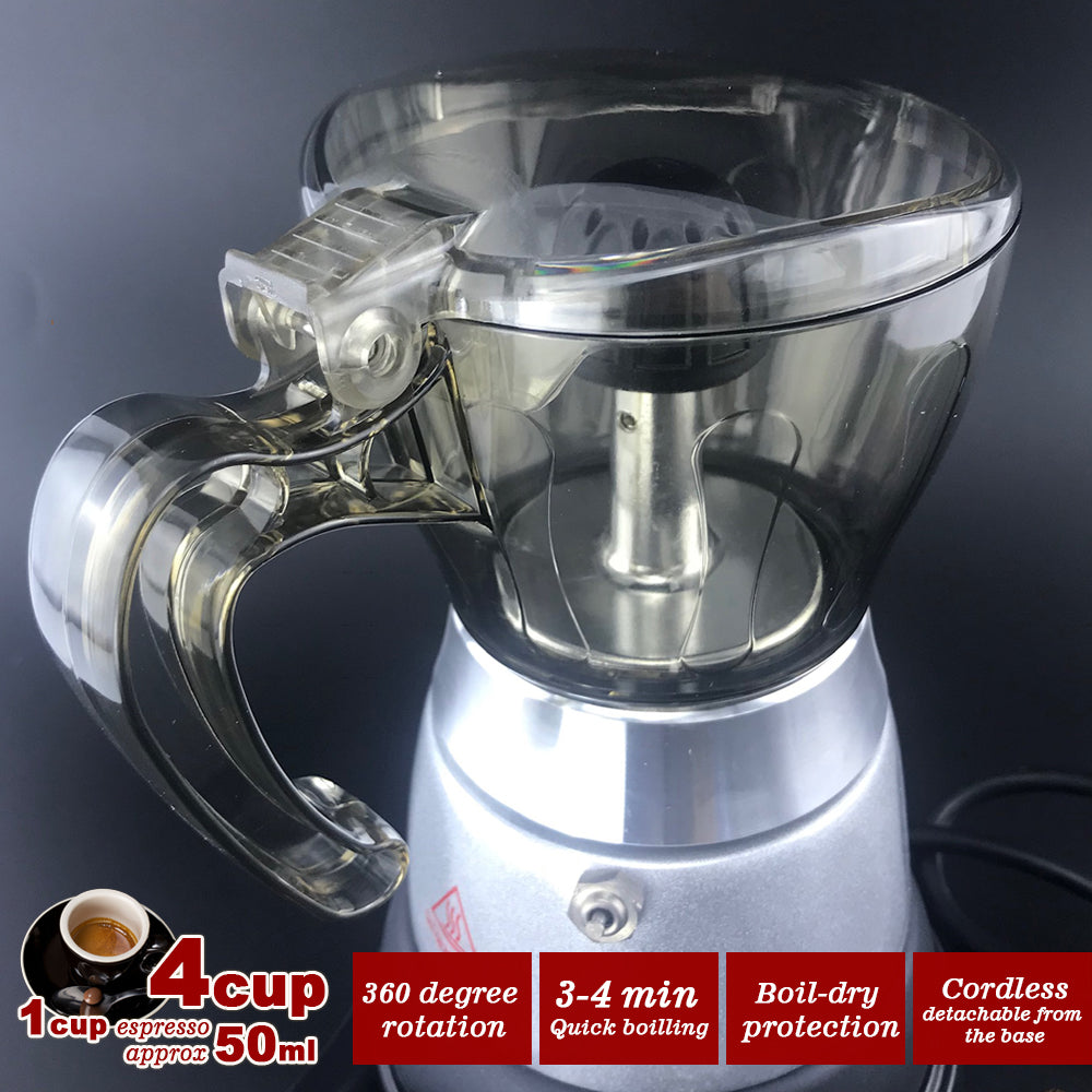High Pressure Electric Moka Coffee Maker/Cafeteria Espresso 4Cup PC & Aluminum Moka Coffee Pot V891-ZY-COF-EMH4S-X1