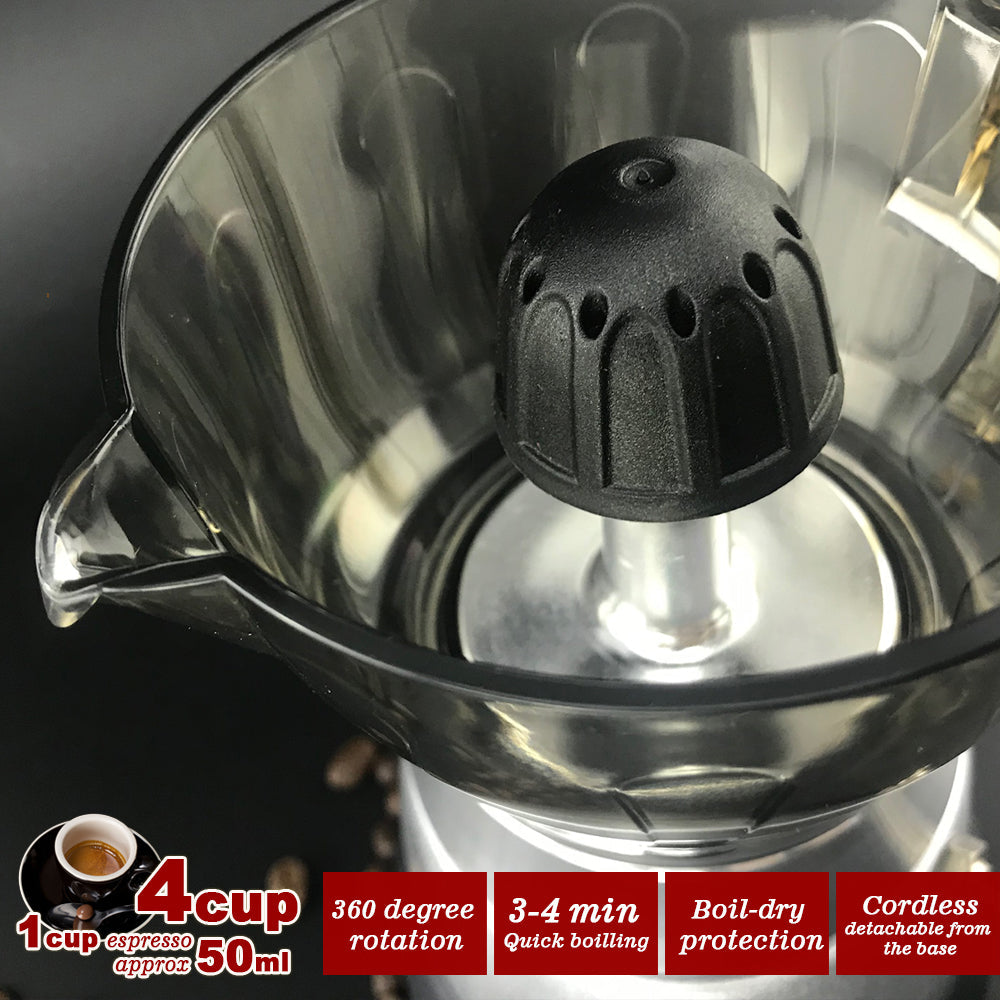 High Pressure Electric Moka Coffee Maker/Cafeteria Espresso 4Cup PC & Aluminum Moka Coffee Pot V891-ZY-COF-EMH4S-X1