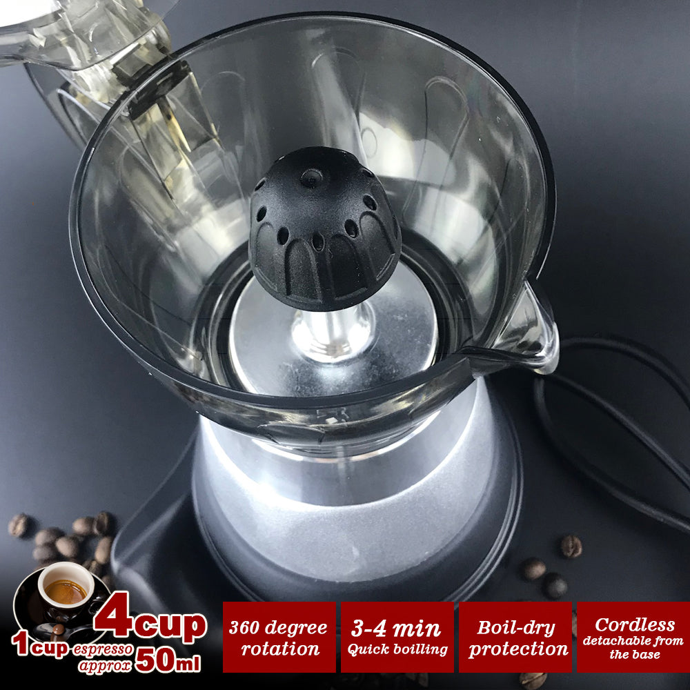 High Pressure Electric Moka Coffee Maker/Cafeteria Espresso 4Cup PC & Aluminum Moka Coffee Pot V891-ZY-COF-EMH4S-X1