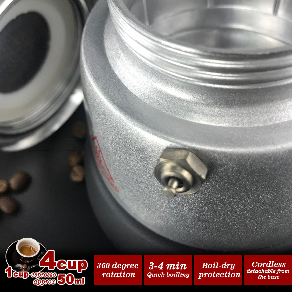 High Pressure Electric Moka Coffee Maker/Cafeteria Espresso 4Cup PC & Aluminum Moka Coffee Pot V891-ZY-COF-EMH4S-X1