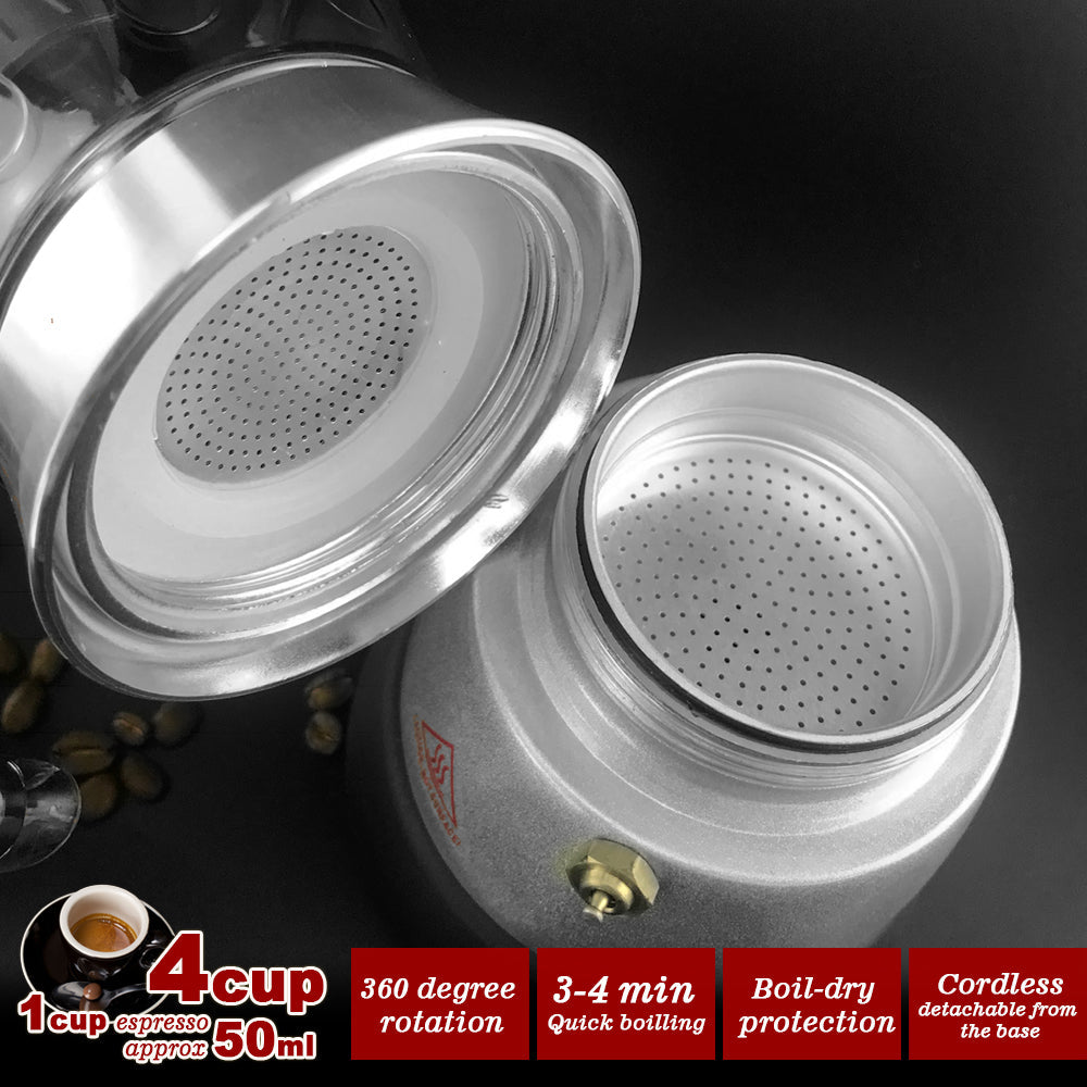High Pressure Electric Moka Coffee Maker/Cafeteria Espresso 4Cup PC & Aluminum Moka Coffee Pot V891-ZY-COF-EMH4S-X1