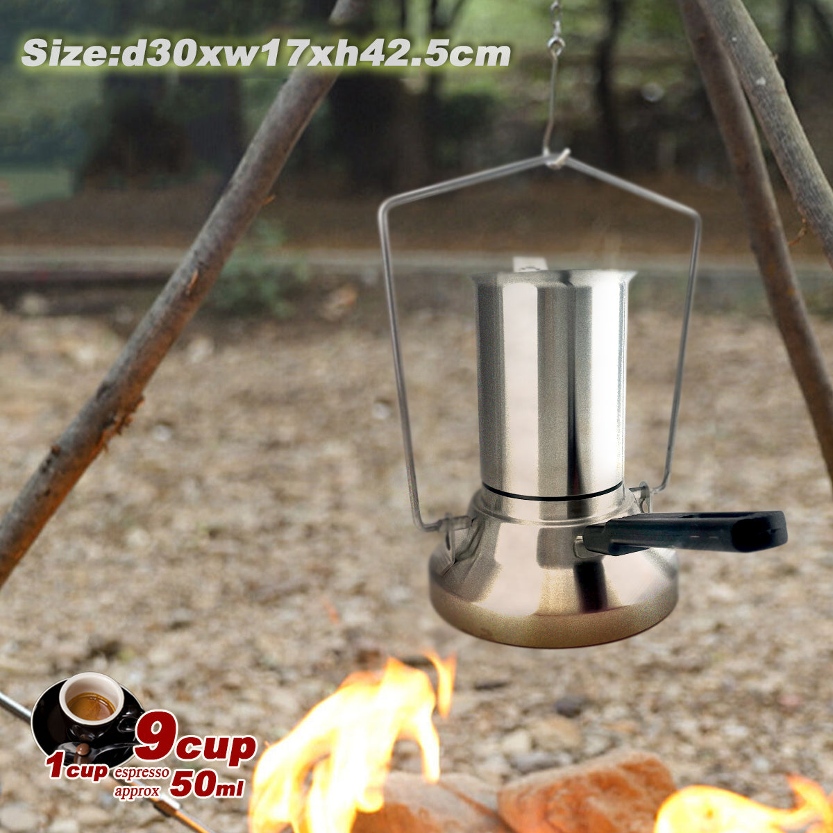 2 In 1 Camping Stainless Steel 9Cup Pot Moka Coffee Maker Italian Espresso Kettle 2024 NEW MODLE V891-ZY-COF-NOE-CAMPING9CUP-X1
