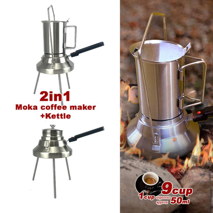 2 In 1 Camping Stainless Steel 9Cup Pot Moka Coffee Maker Italian Espresso Kettle 2024 NEW MODLE V891-ZY-COF-NOE-CAMPING9CUP-X1