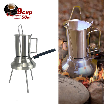 2 In 1 Camping Stainless Steel 9Cup Pot Moka Coffee Maker Italian Espresso Kettle 2024 NEW MODLE V891-ZY-COF-NOE-CAMPING9CUP-X1